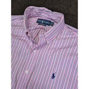 Polo Ralph Lauren Button Down Long Sleeve Size 16 34/35 Pink Stripe Classic Fit